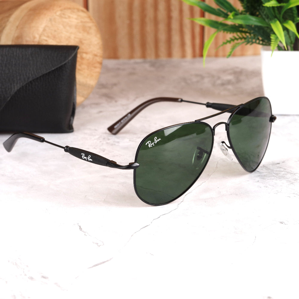 Classic Pilot 3517 Black-Green Sunglass with UV 400 protection and sleek black frame from JUO INDIA.